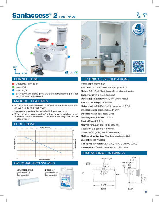 Saniflo 081 Saniaccess 2 Macerating Pump Only - NYDIRECT