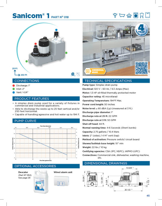 Saniflo 018 Sanicom 1 Heavy Duty Drain Pump - NYDIRECT