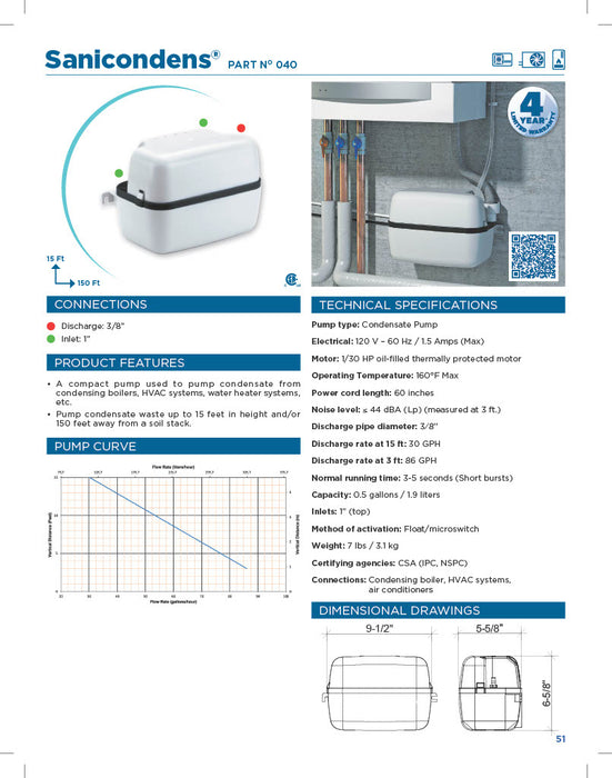 Saniflo 040 Sanicondens Condensate Pump - NYDIRECT