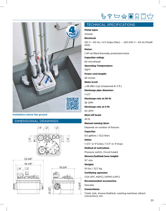 Saniflo 089 Sanicubic 1 Simplex Grinder System - NYDIRECT