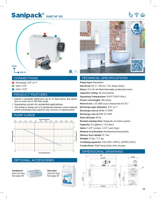 Saniflo 011 Sanipack Macerator - NYDIRECT