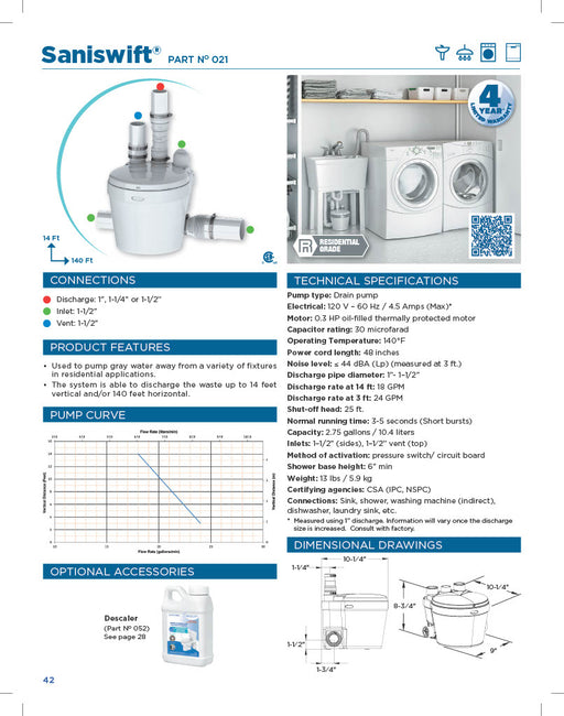 Saniflo 021 Saniswift Gray Water Pump - NYDIRECT