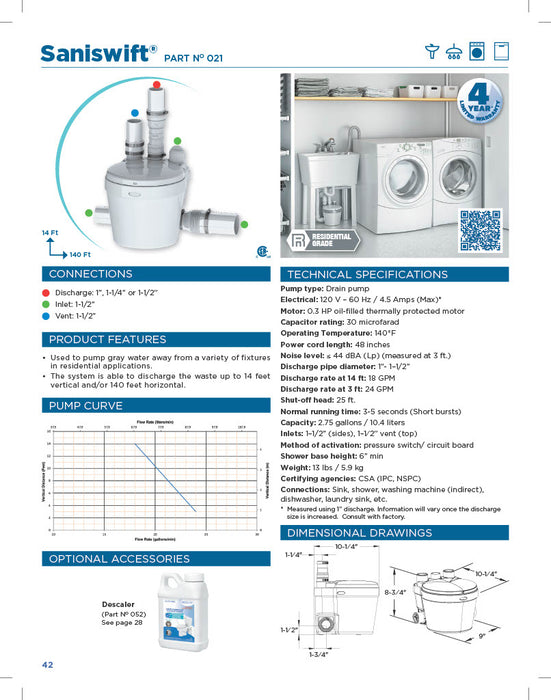 Saniflo 021 Saniswift Gray Water Pump - NYDIRECT