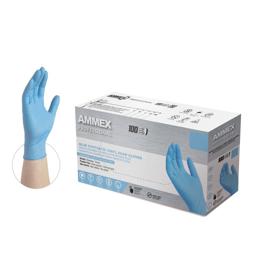 AMMEX® Stretch Synthetic Blue Vinyl PF Exam Grade Gloves - NYDIRECT