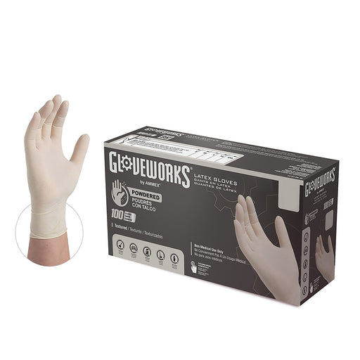 AMMEX® Gloveworks®Ivory Latex Industrial Powdered Disposable Gloves - NYDIRECT