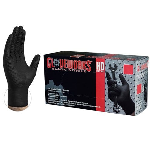 AMMEX® Gloveworks® HD Black Nitrile Powder Free Industrial Gloves - NYDIRECT