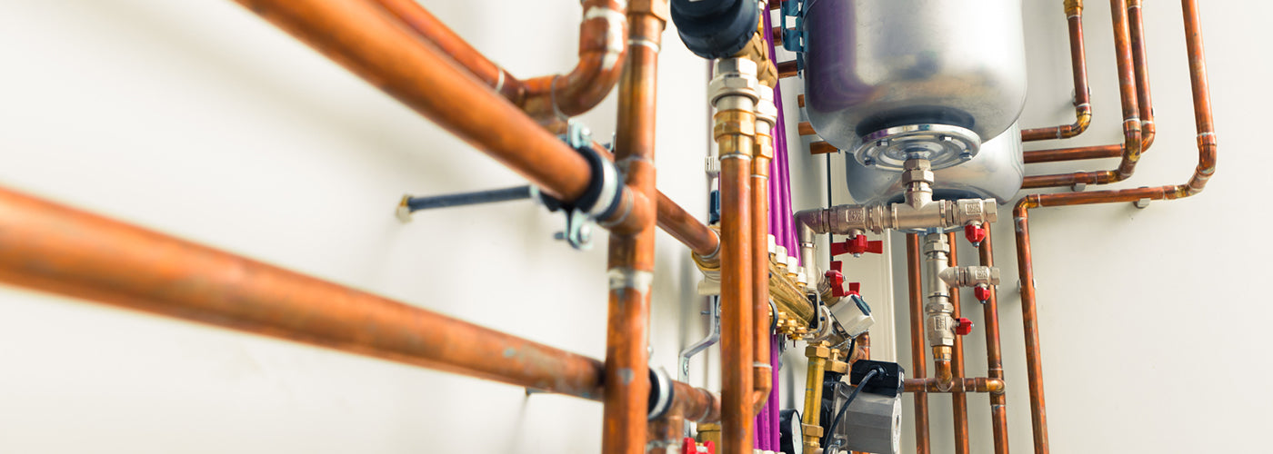 Boiler room with copper pipes