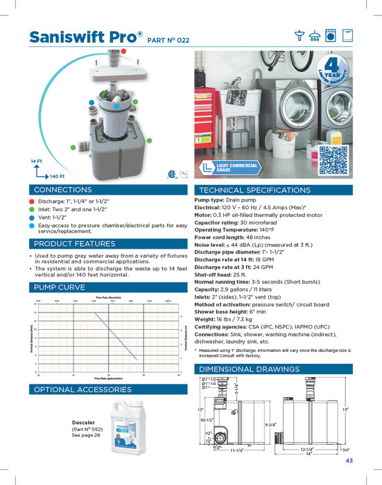 Saniflo 022 Saniswift Pro Gray Water Pump - NYDIRECT