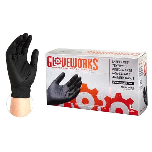 AMMEX® Gloveworks® Black Nitrile Powder Free Industrial Gloves - NYDIRECT