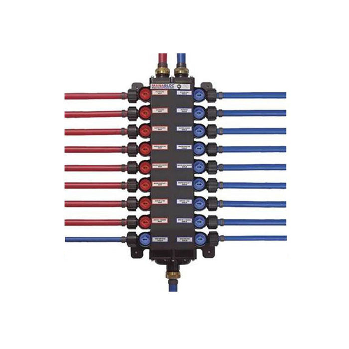 Viega 50250 1/2" PureFlow Zero Lead Poly Alloy PEX Crimp Manabloc With 18 Ports - 10 Cold 8 Hot - NYDIRECT