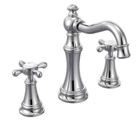 Moen TS42114-9000 Weymouth Two-Handle High Arc Bathroom Faucet with Valve, Chrome - NYDIRECT