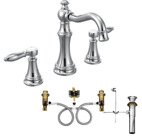 Moen TS42108-9000 Weymouth Widespread Lever Handle Bathroom Faucet with Valve - NYDIRECT